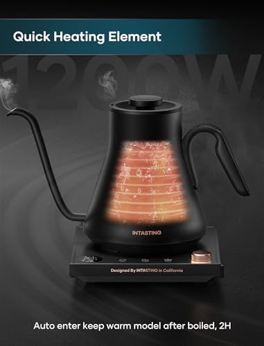 INTASTING Electric Kettle, Gooseneck Electric Kettle, ±1℉ Precise Temperature Control, Stainless Steel Interior, Quick Heating for Pour Over Coffee, Tea & Boiling Water, 0.9L (Black) - Image 5