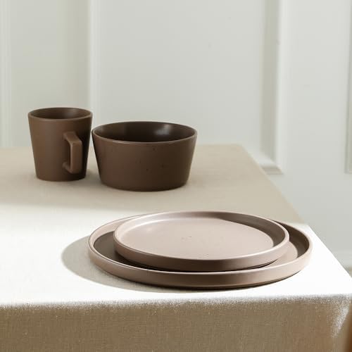 Stone Lain Celina Stoneware 16-Piece Modern Dinnerware Set, Plates and Bowls, Matte Brown, Service For 4, Microwave & Dishwasher Safe - Image 3