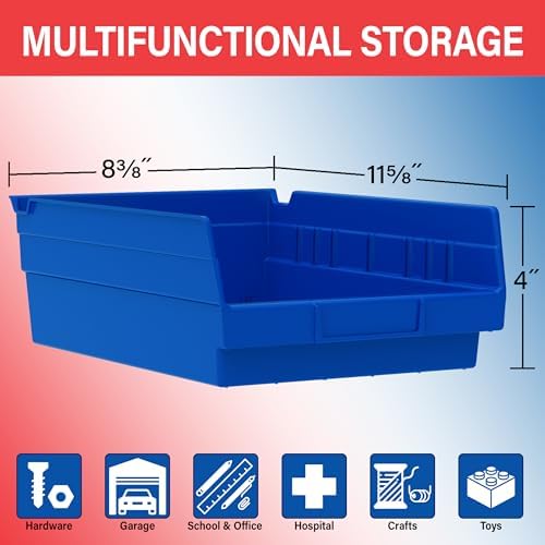 Akro-Mils 30150 Heavy Duty Plastic Shelf Bins, 12"x 8"x 4", Blue, 12-Pack - Image 2