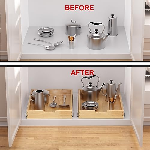 Sikarou Wood Pull Out Cabinet Organizer 26" W x 21" D, Heavy-Duty Sliding Drawers for Inside Cabinets Storage and Organization for Kitchen, Pantry, Bathroom - Image 6