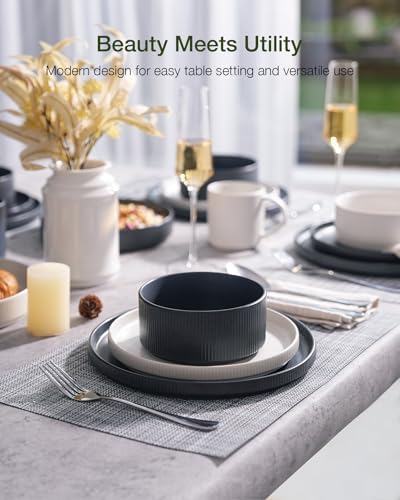 Famiware Star Stoneware Dinnerware Sets for 8, Reactive Glaze Plates, Bowls - Image 2