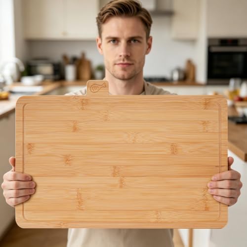 Labeled Bamboo Cutting Board Set with Storage Rack, 4-Piece Bamboo Chopping Boards for Meat, Fish, Bread & Vegetables, Kitchen Countertop Organizer with Holder, 19.9" x 4.7" x 12.6" - Image 2