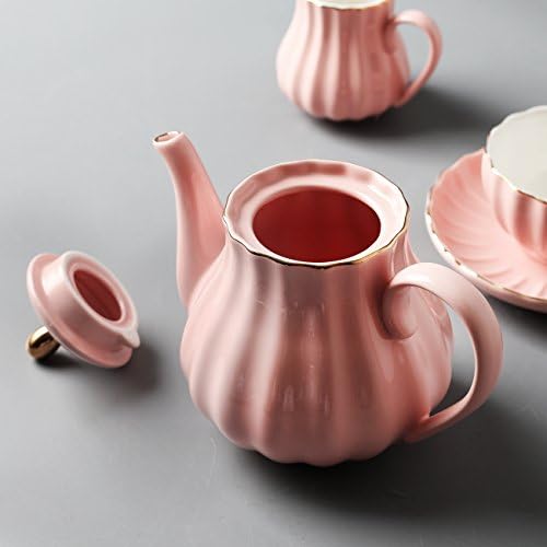 Sweejar Porcelain Tea Sets British Royal Series, 8 OZ Cups & Saucer Service for 6, with Teapot Sugar Bowl Cream Pitcher Teaspoons and Tea Strainer, Suitable for High Tea, Wedding, Party (Pink) - Image 5