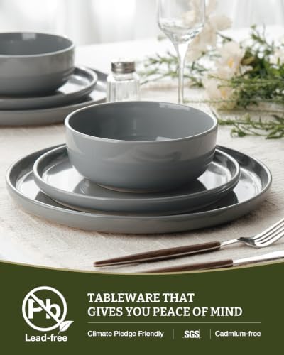 Famiware Milkyway 16-Piece Dinnerware Set with Pasta Bowls, Dark Gray - Image 6