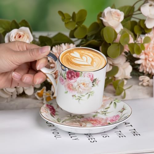 KAMMAK Tea Cups and Saucers Set of 2, Porcelain Coffee Cups, JBE014 - Image 4