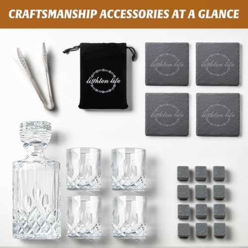 LIGHTEN LIFE Whiskey Decanter Set with Bar Accessories,Crystal Whiskey Decanter and Glass Set in Gift Box,Non-Lead Bourbon Decanter Set for Rum Scotch,Wedding Anniversary Birthday Gift for Men Him Dad - Image 6