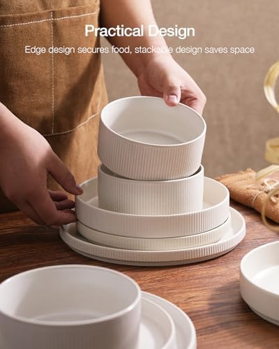 Famiware Star Ceramic Plates and Bowls Sets, 8-Piece Dinnerware Set for 4 - Image 6