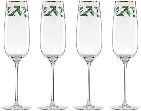 Lenox Holiday Decal Champagne Flutes, 11oz, Christmas Set of 4 by Lenox