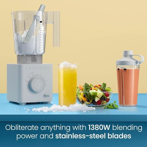 Chefman Obliterator 48 oz Countertop Blender for Smoothies, 1380W Motor to Crush Ice, Nuts, and Frozen Fruit with Stainless Steel Blade, Blender Pack Includes Two 20 oz. Travel Jars - Concrete - Image 2