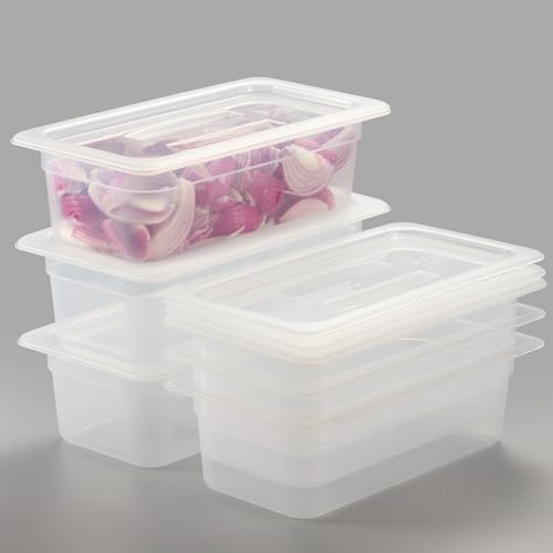 CURTA 6-Pack 1/3 Size 4" Deep Food Pan with Sealing Lid – NSF Commercial-Grade Translucent Polypropylene, Stackable Freezer-Safe Storage for Restaurants, Catering & Buffets by CURTA