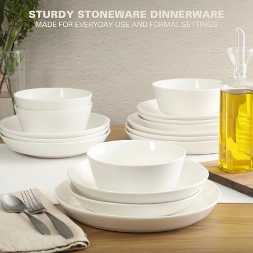 Gibson Home Summer Shades 16 Piece Plates and Bowls Dishes Service for 4 Porcelain Dinnerware Set - White - Image 4