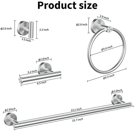 Cilee 10 Piece Brushed Nickel Bathroom Accessories Set, 16 inch Brushed Nickel Bathroon Hardware Set Towel Bar Ring Toilet Paper Holder Robe Towel Hook SUS304 Stainless Steel - Image 6