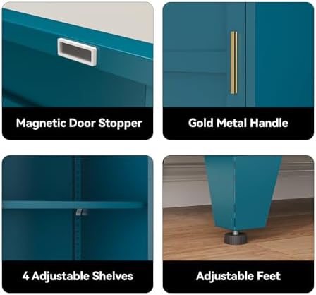 COFaR 67" Metal Narrow Storage Cabinet, Peacock Blue Slim Storage Cabinet with Magnetic Door & 4 Adjustable Shelves, Slim Freestanding Cupboard for Bathroom, Kitchen - Image 6