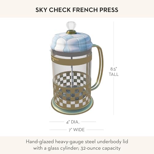 MACKENZIE-CHILDS Coffee French Press, Light-Blue-and-White Sky Check - Image 4