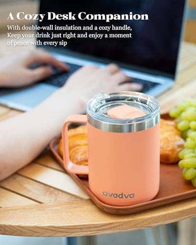 12oz Insulated Coffee Mug with 2 Lids & Handle, Stainless Steel Cup - Image 5