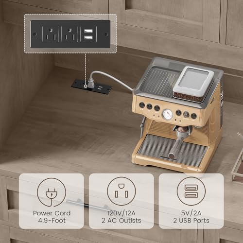 Itaar 71" Kitchen Pantry Cabinet with Charging Station and Led Light, Kitchen Storage Cabinets with Microwave Stand, 59" Wide Pantry Storage Cabinet with Storage Cart 3 Tier for Dining Room, Grey - Image 7
