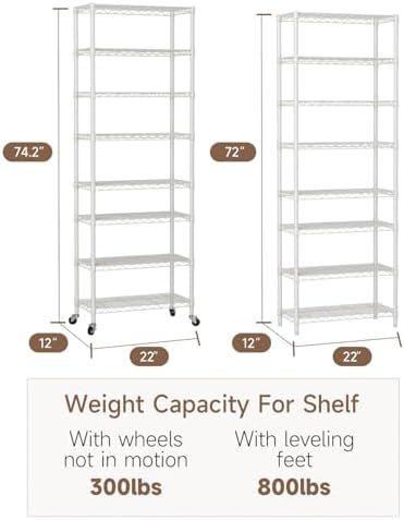 Golpart 8Tier Adjustable Storage Shelves Metal Wire Shelving Standing Shelf - Image 3