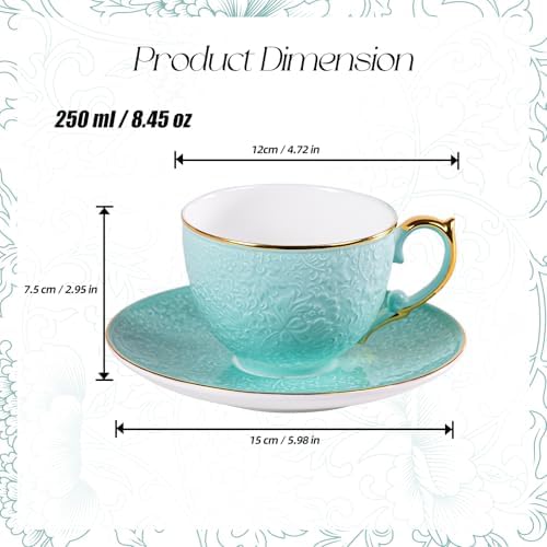 KAMMAK Tea Cups and Saucers Set of 2, Fine Bone China Coffee Cups, GH021 - Image 2