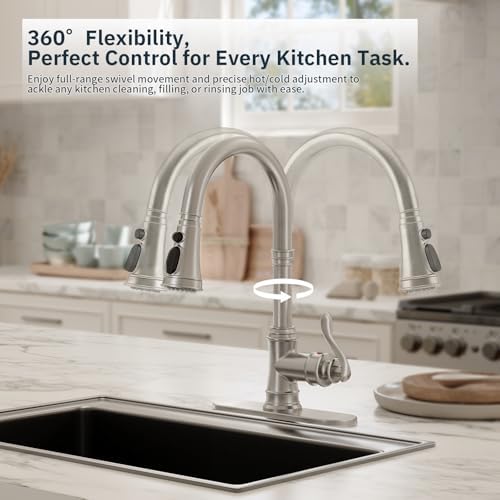 BWE Solid Brass Brushed Nickel Pull Down Kitchen Faucet for Farmhouse RV - Image 6