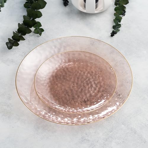 PLASTICPRO 32 Piece Combo Plates Set includes 16-7'' inch Plates & 16-10'' inch Dishes Rose Hammered Plastic PartyPlates Premium heavyweight Elegant, Disposable, Tableware, Dishes, - Image 3