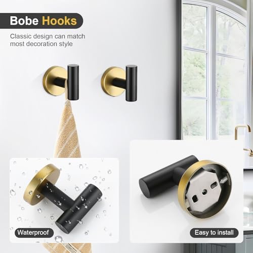 TQKAG Black and Gold Bathroom Hardware Accessories Set 10-Pieces, Premium SUS304 Stainless Steel Bathroom Towel Bar Holder Set 23.6 Inch Round Towel Racks for Bathroom Wall Mounted - Image 4