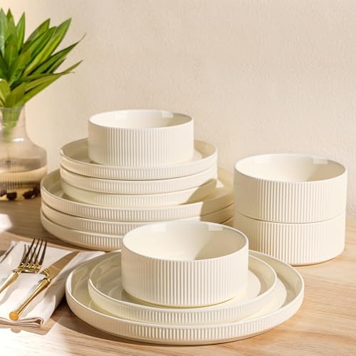 TheTerra Ceramic Dinnerware Set for 4, 12-Piece Plates and Bowls Set by TheTerra