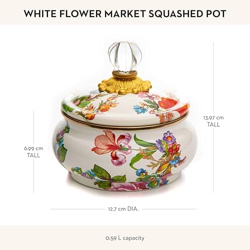 MACKENZIE-CHILDS Enamel Squashed Pot, White Flower Market - Image 4