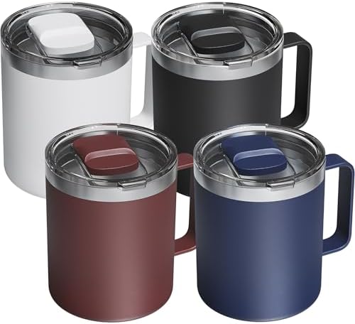 4 Pack 12oz Insulated Coffee Mug with Lid, Stainless Steel Cup by avodvo