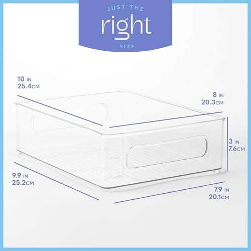 Plastic Food Storage 8 Pack Clear Container Bin with Handles for Organizing Kitchen, Pantry, Refrigerator, Freezer, Pantry, Cabinet, Closet, Bathroom. Stackable 10”x6”x3” - Image 4