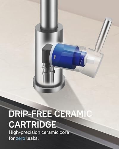 WEWE Kitchen Faucet with Soap Dispenser Set, Pull-Down, Brushed Nickel - Image 5