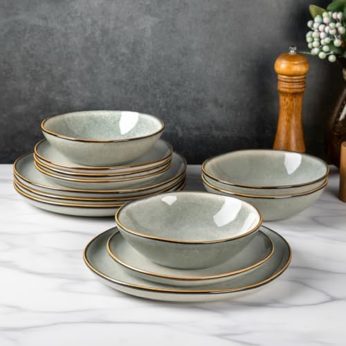 AmorArc Ceramic Dinnerware Sets for 4, 12Pcs Plates and Bowls Sets Dishes - Image 4
