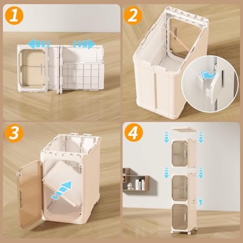 4 Tier Slim Bathroom Storage Cabinet, Foldable and Movable, Beige - Image 6