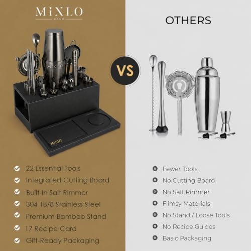Mixology Bartender Kit - 22Pcs Bar Set Cocktail Shaker Set w Black Bar Cart Accessories Stand - Shakers Bartending Gun Metal Black Tools, 24oz Shaker, 17 Recipe Cards, Martini Barware - Image 5