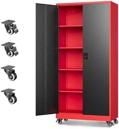 Letaya Metal Garage Storage Cabinets with Lock Door and Adjustable Shelves, Steel Tool Cabinets for Home,Office,Warehouse Organisieren (Black Red, 74.41" H) by LetayaMetalCabinets