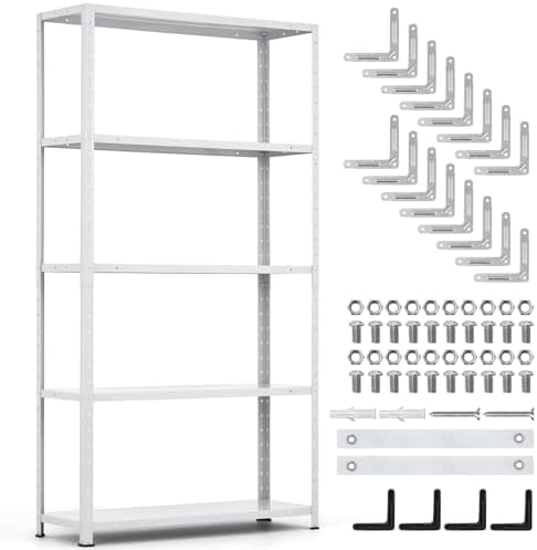 Storage Shelves, Heavy Duty Garage Storage Shelves 5-Tier Metal Shelving Unit for Kitchen Pantry Basement Bathroom Laundry, Adjustable Shelving, 2500 LBS Capacity, 35.4" L x 12" W x 68" H by Unknown