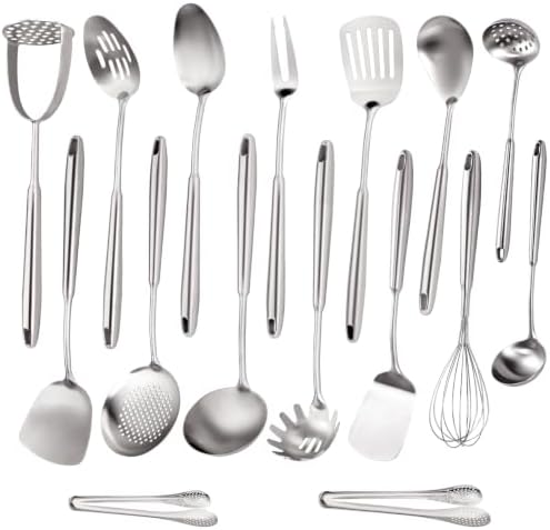 16Pcs 18/10 Stainless Steel Cooking Utensil Set Large Metal Kitchen Utensil by MACIFECI