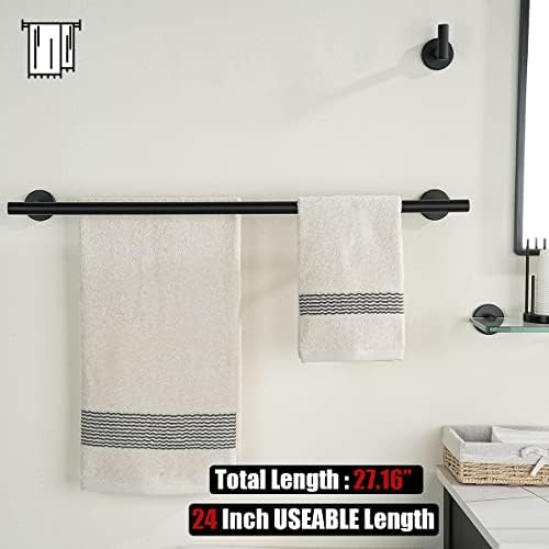 JQK Bathroom Hardware Set, 5-Piece Bath Accessories Set Matte Black Wall Mount Includes 24 in Towel Bar, 9 in HT Bar, TP Holder, Towel Hook x 2, BAS105-PB - Image 3