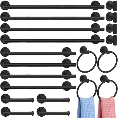 Gisafai 20 Pcs Black Bathroom Accessories Hardware Set Towel Racks by Gisafai