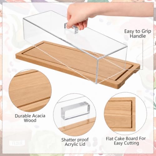 Mifoci 2 Pack Natural Wood Color Cake Stand Serving Tray with Acrylic Lid, 15 x 6 x 4 Inches Charcuterie Table Display Set, Dessert Serving Tray Set for Bakery, Buffet, Home Party & Restaurant - Image 3