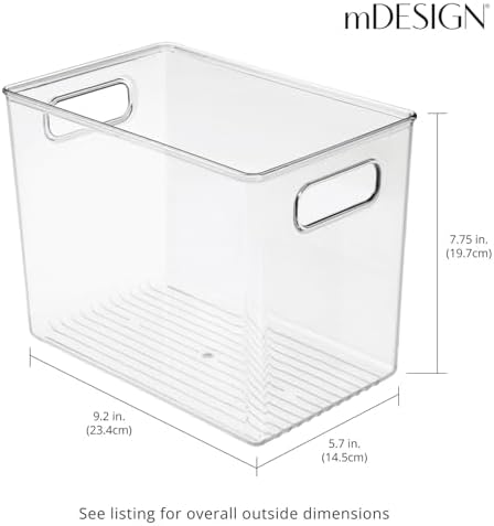 mDesign Plastic Deep Kitchen and Pantry Organizer Storage Bin with Handles for Cabinet, Fridge, Freezer - Food Storage Containers for Snacks, Yogurt Pouches or Fruit, Ligne Collection, 4 Pack, Clear - Image 4