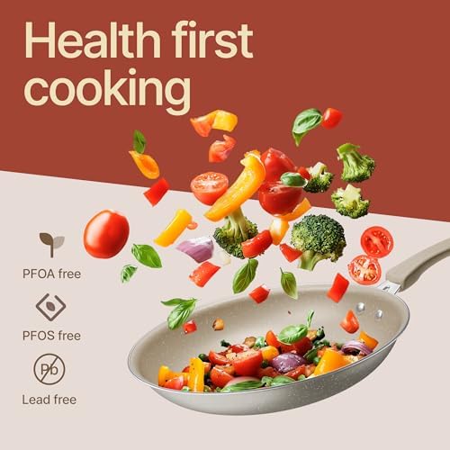 Pots and Pans Set, 23-Piece Non Stick Cookware & Bakeware Sets with Plaid Pattern, Stackable Design, Dishwasher Safe, Stain-resistant, Oven & All-Stove Safe, Tempered Glass Lid, White Marble - Image 6