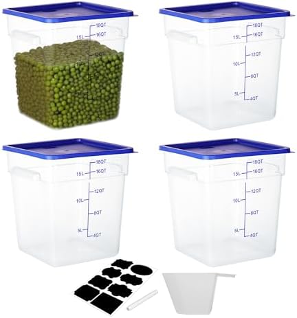 BIEAMA 4 Pack 18 Qt Square Food Storage Containers with Lids, NSF, Clear by BIEAMA