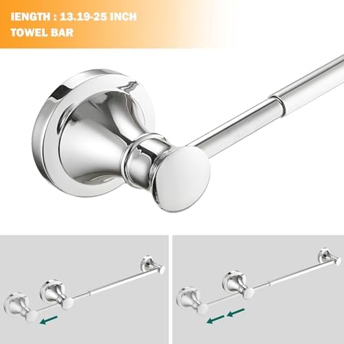 Hoimpro Chrome 4-Piece Bathroom Bath Set, Wall Mount Bathroom Hardware Fixture (Adjustable Towel Bar Rack, Towel Ring Holder, Paper Towel Holder, Double Towel Hook), Bathroom Accessories - Image 2