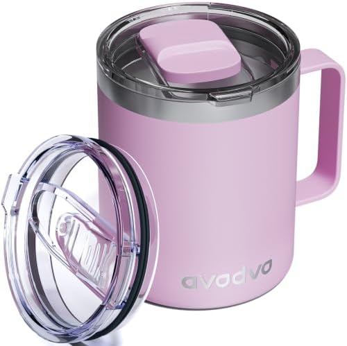 12oz Insulated Coffee Mug with 2 Lids & Handle, Stainless Steel Cup by avodvo