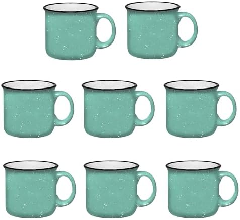 Set of 8 Ceramic Campfire Mugs – 15 Oz, Teal – Coffee & Tea Cups for Home, Work, Travel, Camping – Customizable, Great for DIY, Events, Companies by GiftsbyDesign