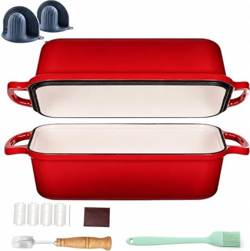 mini dutch oven cast iron dutch loaf pans loaf pans with lids, sourdough dutch oven bread Enameled Cast Iron Dutch Oven Pot with Lid and 5" Banneton Bread Proofing Basket Kit, Dual Round Bread Loaf Pan for Homemade Baking (red 1) by Unknown