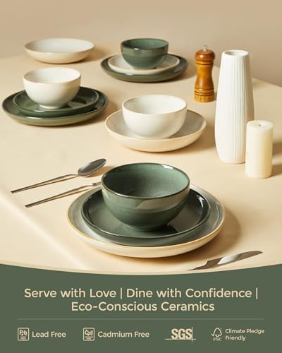 Pokini Ceramic Dinnerware Sets for 6, 18pcs Plates and Bowls Sets Dish Set - Image 7