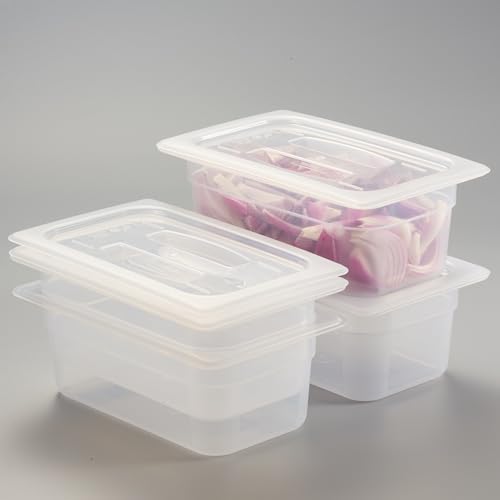CURTA 4-Pack 1/4 Size 4" Deep Food Pan with Handled Lid – NSF Listed Commercial-Grade Translucent Polypropylene, Stackable Freezer-Safe Storage for Restaurants, Catering & Buffets by CURTA