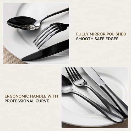 72 PCS NO-FADING Black Silverware Set with Steak Knives-Flatware for 12 - Image 3
