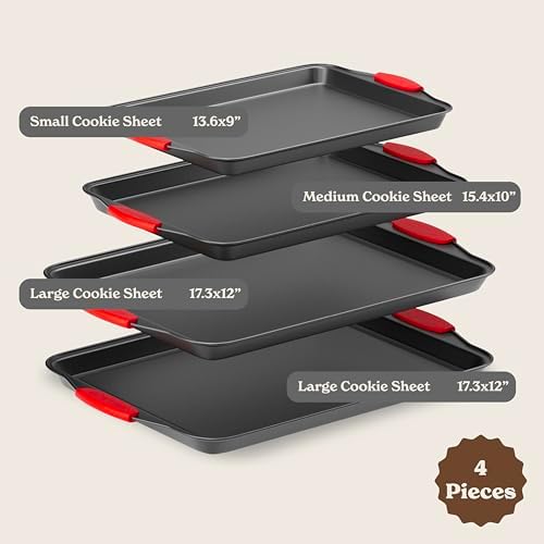 Country Kitchen Nonstick Stackable Bakeware Set - Heavy Duty, Durable, Easy Release Baking Set, Red, 4 Pcs - Image 2